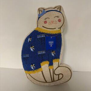 Hanukkah Cat Shaped Embroidered Decorative Pillow 11"x18"x4" NEW